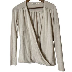 Athleta Bamboo Tencel Blend Oatmeal Colored Faux Wrap Sweater Womens Sz S